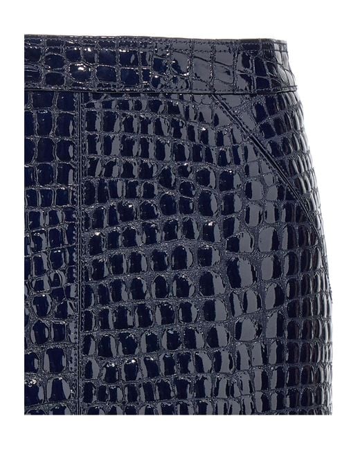 Tom Ford Blue High-Waisted Embossed Leather Mini Skirt