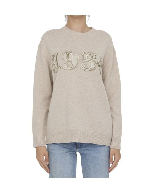Max Mara White Plata Logo Embellished Crewneck Jumper