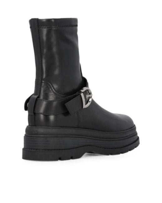 Pinko Black Logo-Strap Buckle-Fastening Boots