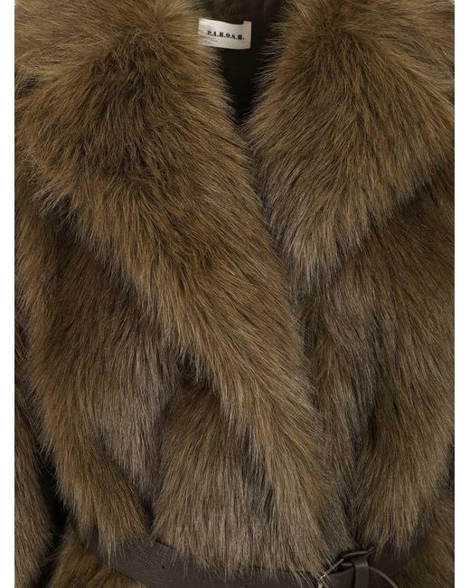 P.A.R.O.S.H. Green P.A.R.O..H. Belted Long Sleeved Faux Fur Jacket