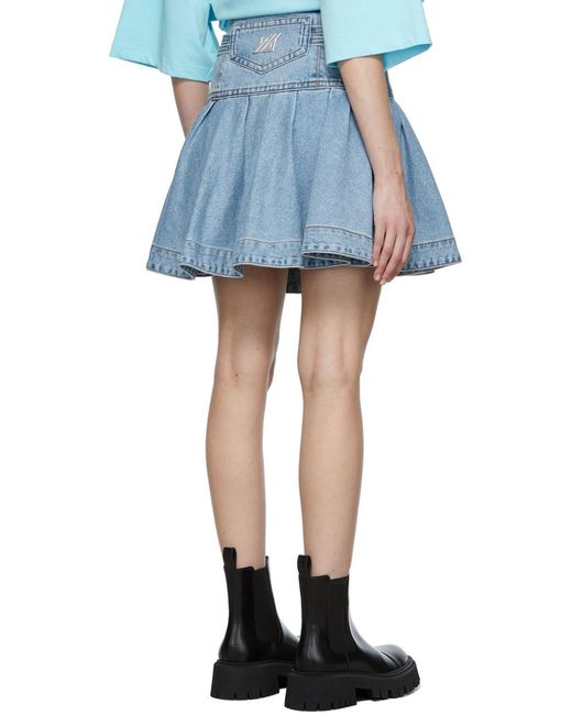 we11done Blue Logo Plaque Denim Mini Skirt