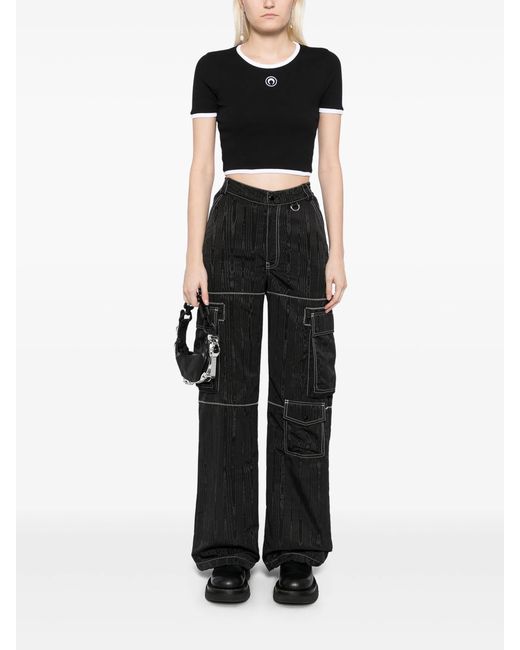 MARINE SERRE Black Moon Embroidered Crop Top