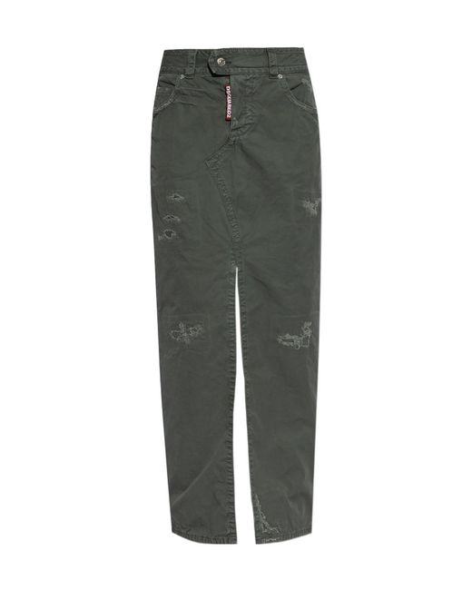 DSquared² Green Slit-Detailed Distressed Maxi Skirt