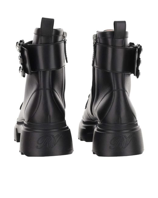 Roger Vivier Black Embellished Lace-Up Boots