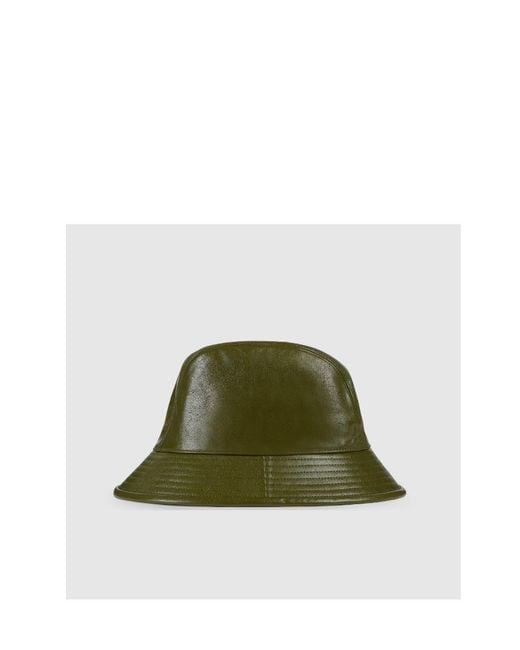 Gucci Green Leather Logo-Plaque Bucket Hat for men