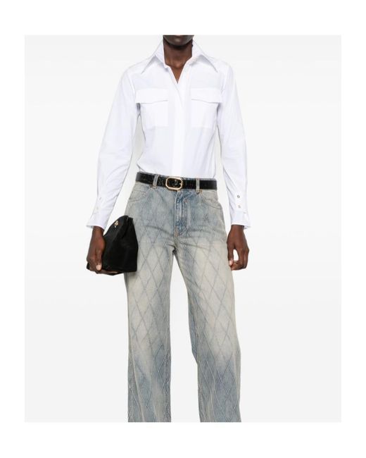 Elisabetta Franchi White Logo-Button Flap-Pocket Shirt