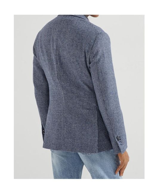 Brunello Cucinelli Blue Dogtooth Blazer for men