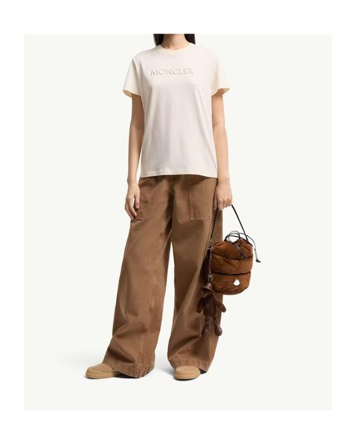 Moncler White Embroidered Tonal Logo T-Shirt