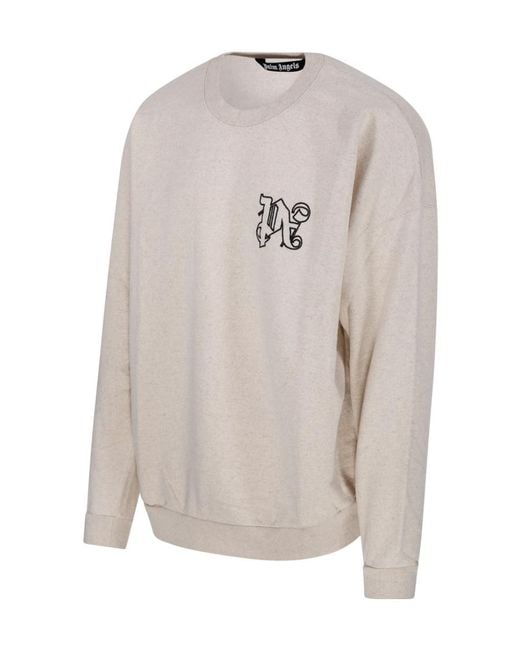 Palm Angels Gray Logo Embroidered Crewneck Sweatshirt for men