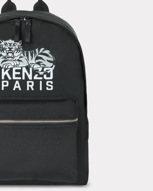 KENZO Black Logo Embroidered Zipped Backpack for men