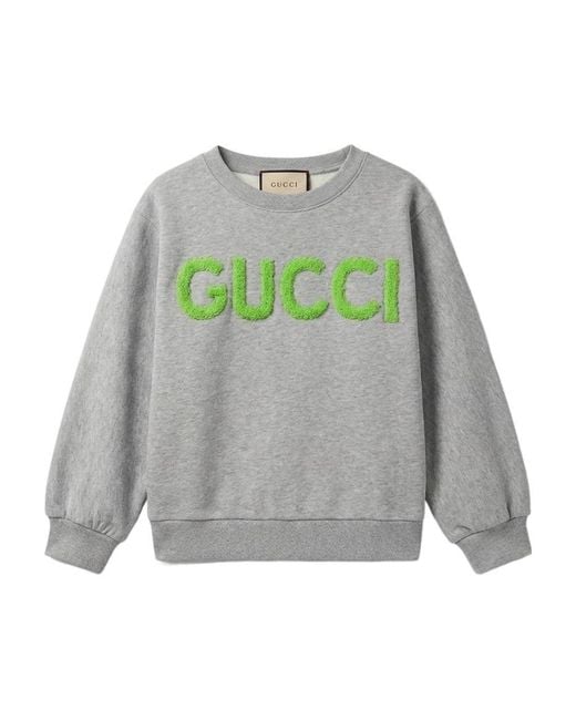 Gucci Gray Logo-Embroidered Cropped Cotton Sweatshirt