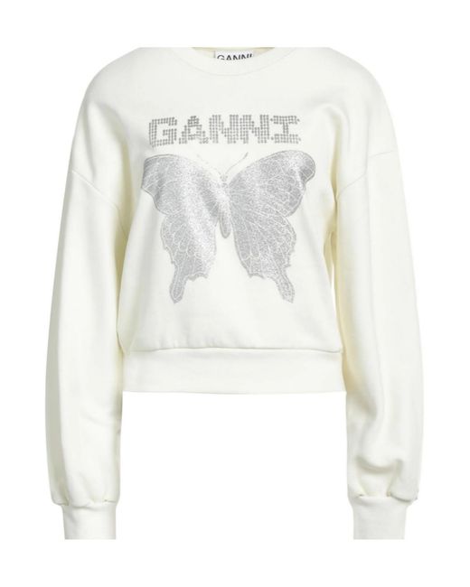 Ganni White Solid-Color Suede Sweatshirt