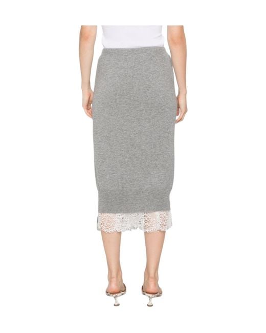 Ermanno Scervino Gray Lace-Trim Knitted Midi Skirt