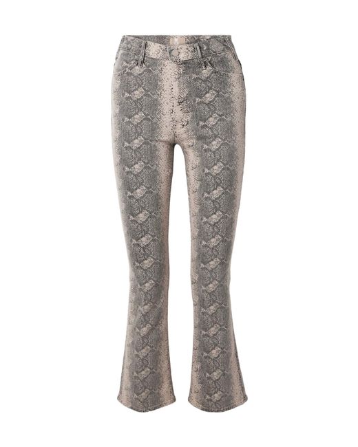 Mother Gray Hustler Snakeskin Flared Jeans