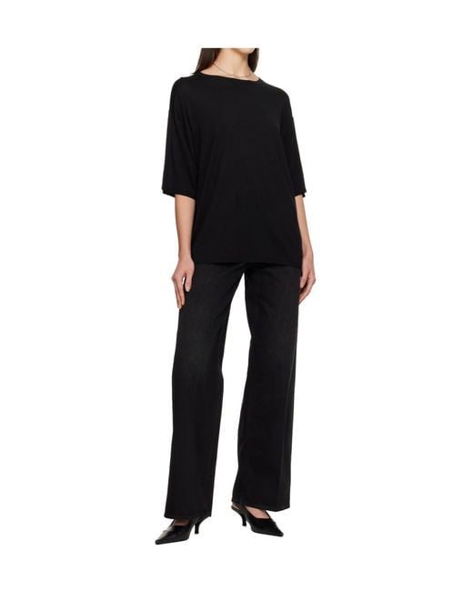 Totême Black Non-Stretch Organic Cotton Wide-Leg Jeans