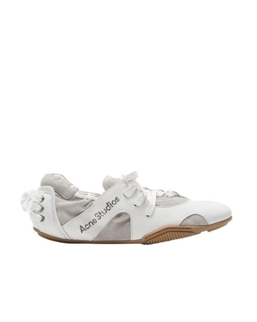 Acne White Leather Lace-Up Sneakers for men
