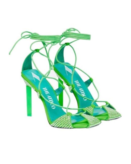 The Attico Green Adele Lace-Up Crystal-Embellished Sandals