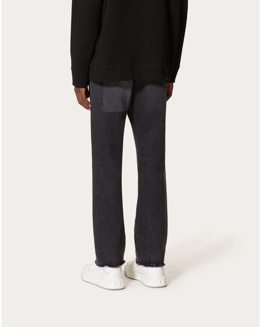 Valentino Blue Patchwork-Detailed Tapered Jeans for men