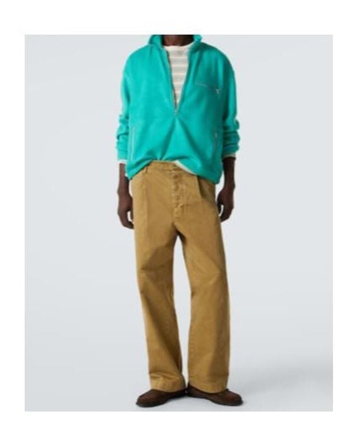 Auralee Green Silk Fleece Half-Zip Sweater for men