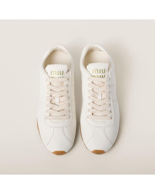 Miu Miu White Plume Lace-Up Sneakers