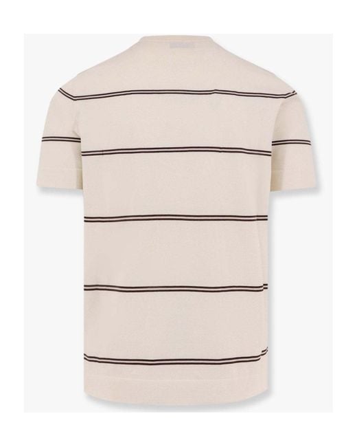 Brunello Cucinelli Natural Striped Crewneck T-Shirt for men