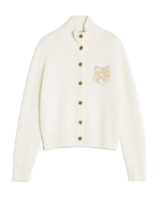 Maison Kitsuné White Maison Kitsuné Fox Head Intarsia High-Neck Cardigan