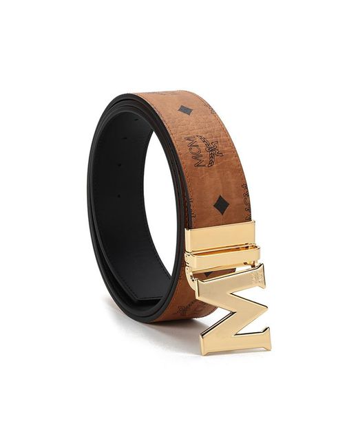 MCM Brown Visetos Logo Buckle Belt