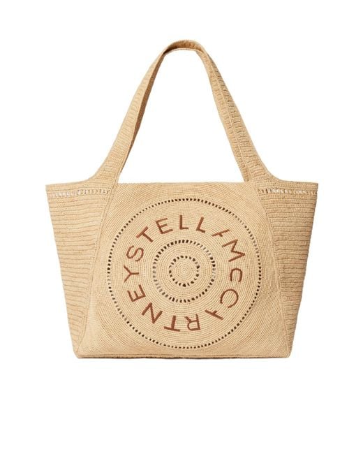 Stella McCartney Natural Logo Embroidered Top Handle Bag