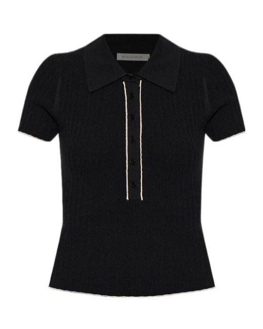 By Malene Birger Black Benita Ribbed-Knit Polo Shirt