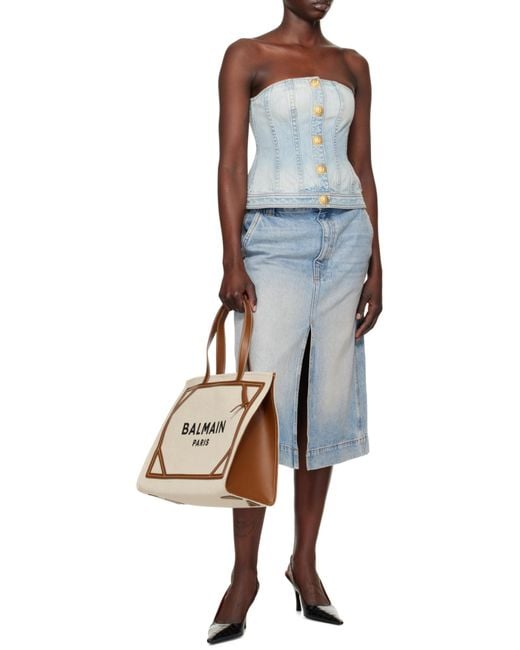 Balmain White B-Army Logo-Embroidered Top Handle Bag
