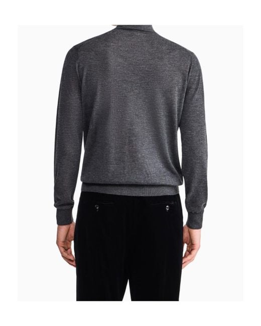 Giorgio Armani Gray Sweater Regular Fit Plain Knit Cashmere for men