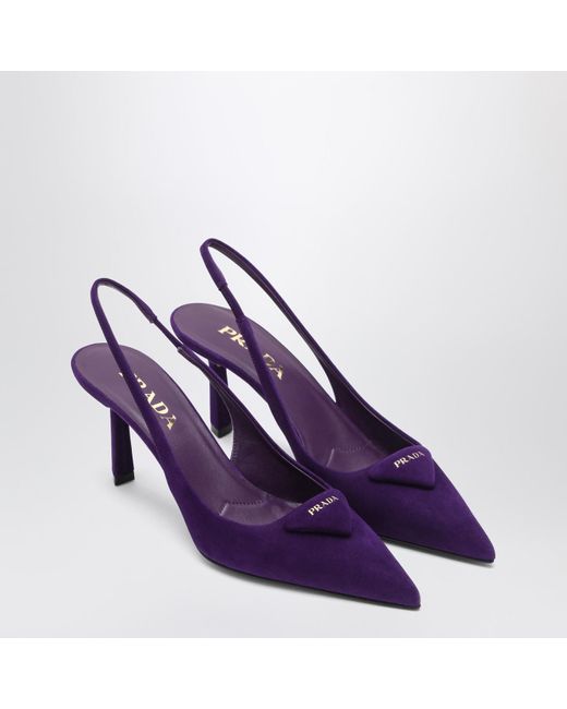 Prada Blue 70Mm Triangle-Logo Slingback Pumps