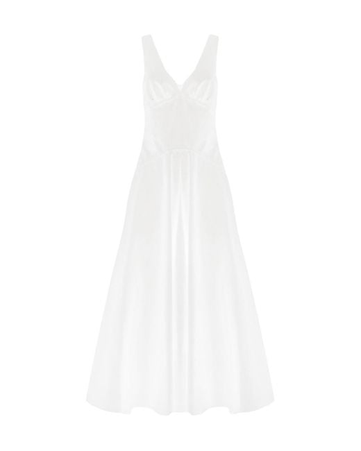 Alaïa White Alaïa V-Neck Striped Midi Dress