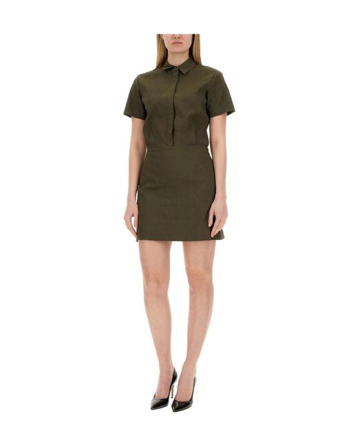 Theory Green Short-Sleeved Button-Up Mini Dress