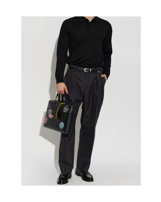 Paul Smith Black Pleated Pinstripe Pants for men