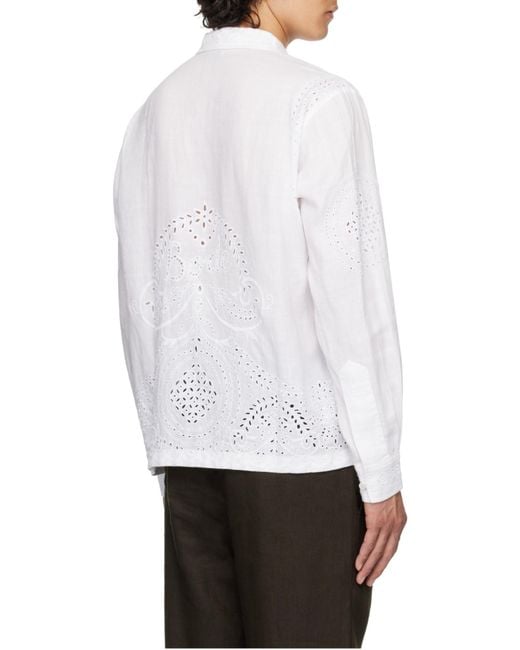 Bode White Embroidered Long Sleeve Shirt for men