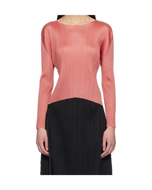 Pleats Please Issey Miyake Orange Pleated Knit Top