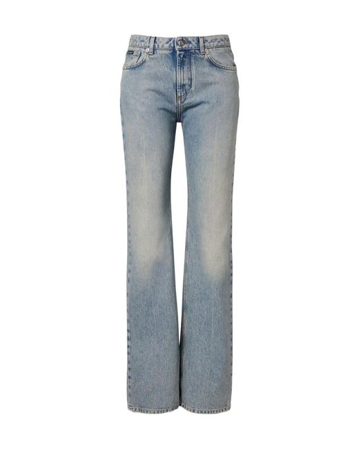 Dolce & Gabbana Blue Leather-Trimmed Straight Jeans
