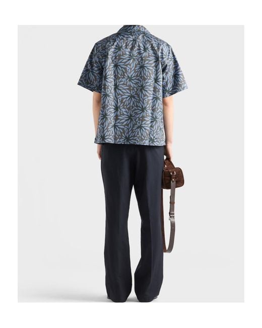 Prada Blue Cotton-Silk Bowling Shirt for men