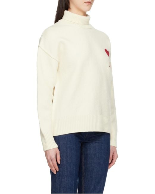 AMI White Ami De Coeur Turtleneck Knitted Jumper for men