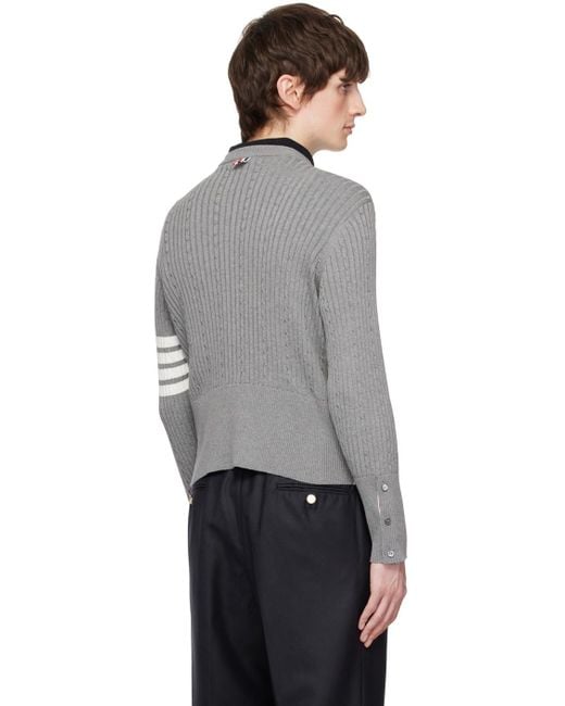 Thom Browne Gray Bar Stripe Detailed Crewneck Jumper for men
