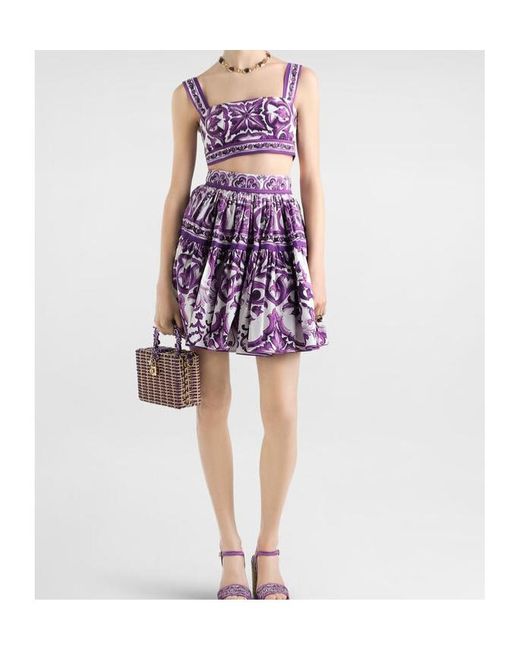 Dolce & Gabbana Purple Majolica Printed Cropped Top