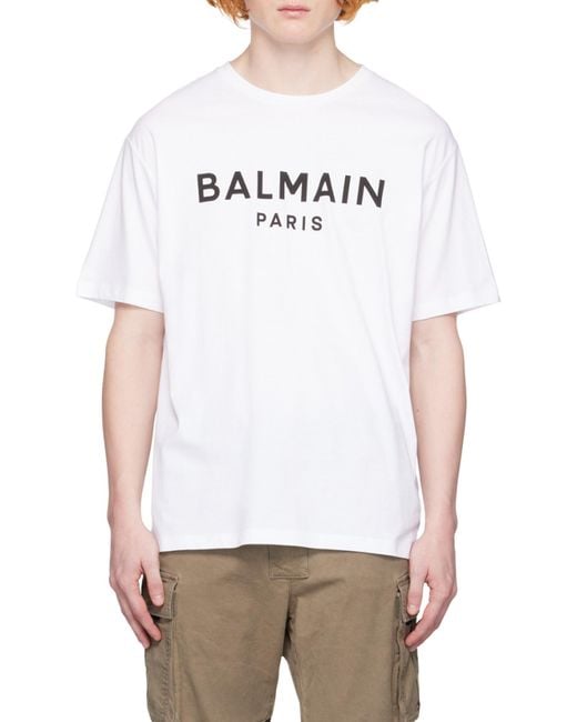 Balmain White Eco-Responsible Cotton T-Shirt With Logo Print for men