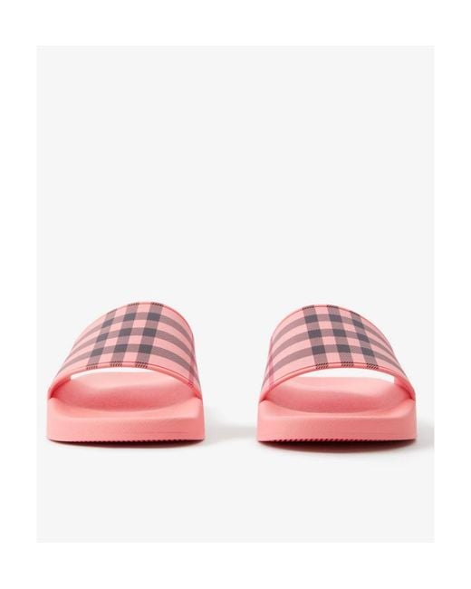 Burberry Pink Check-Print Flat Slides