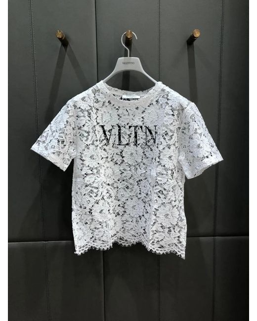 Valentino White Logo Print Lace-Layered T-Shirt