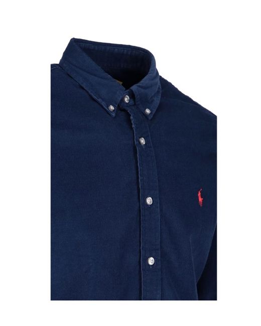 Polo Ralph Lauren Blue Logo Embroidered Curved Hem Shirt for men