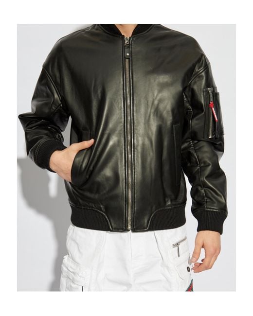 DSquared² Black Zip-Up Leather Jacket for men