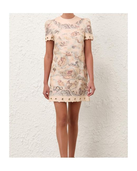 Zimmermann Natural Graphic-Print Short-Sleeve Dress