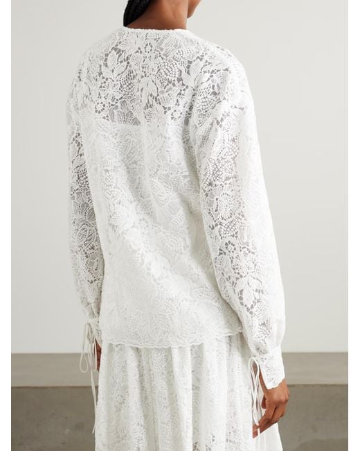Erdem White Floral-Embroidered Blouse
