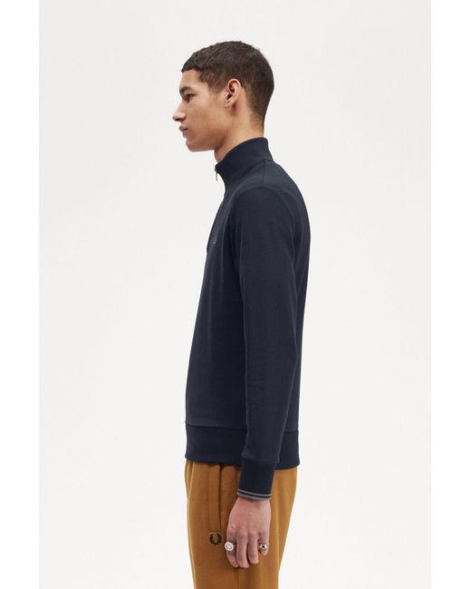 Fred Perry Blue Semi-Zipped Sweatshirt for men